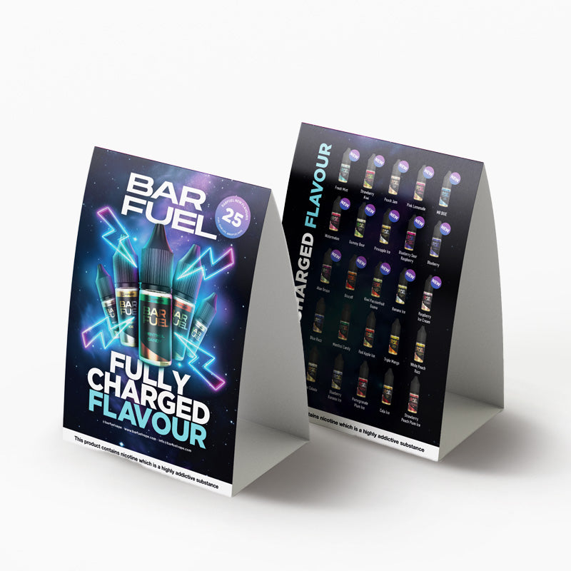 bar fuel nic salts tent card