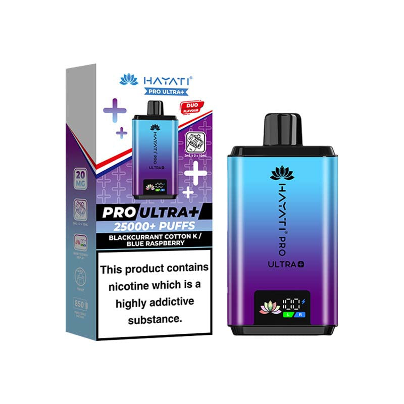 Hayati Pro Ultra 20mg Prefilled Pod Kit Blackcurrant Cotton K and Blue Raspberry